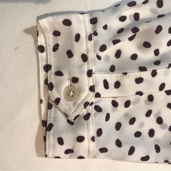 Loft Blouse Quarter Button Pockets White with Brown Polka Dots Size M - Picture 7 of 13